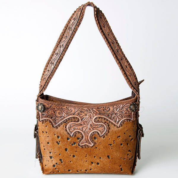 ADBG713 American Darling Handcrafted Hand Tooled Leather Hobo Bag with Hair-On Cowhide