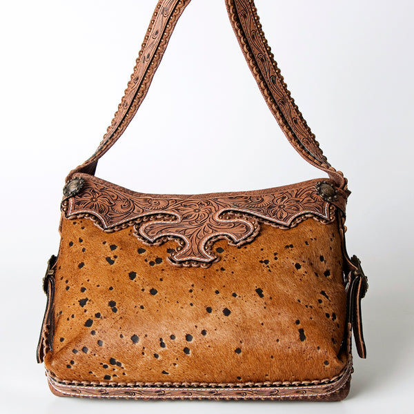 ADBG713 American Darling Handcrafted Hand Tooled Leather Hobo Bag with Hair-On Cowhide