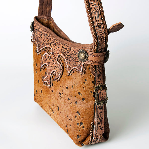 ADBG713 American Darling Handcrafted Hand Tooled Leather Hobo Bag with Hair-On Cowhide