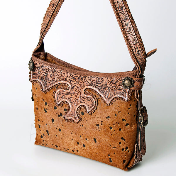 ADBG713 American Darling Handcrafted Hand Tooled Leather Hobo Bag with Hair-On Cowhide