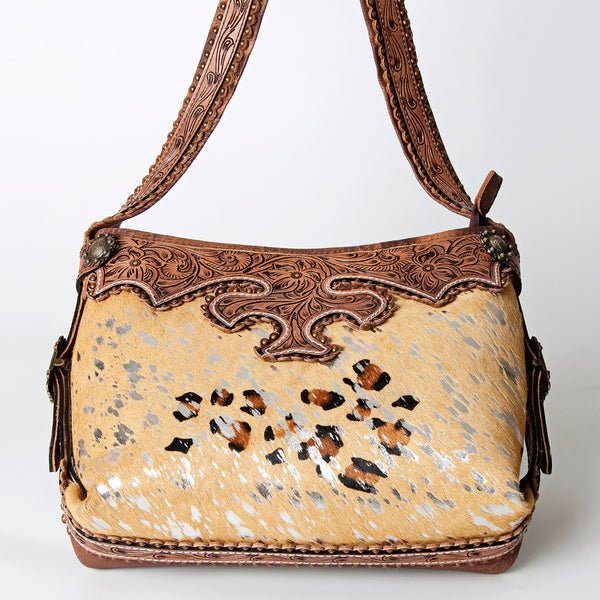 ADBG713 American Darling Handcrafted Hand Tooled Leather Hobo Bag with Hair-On Cowhide