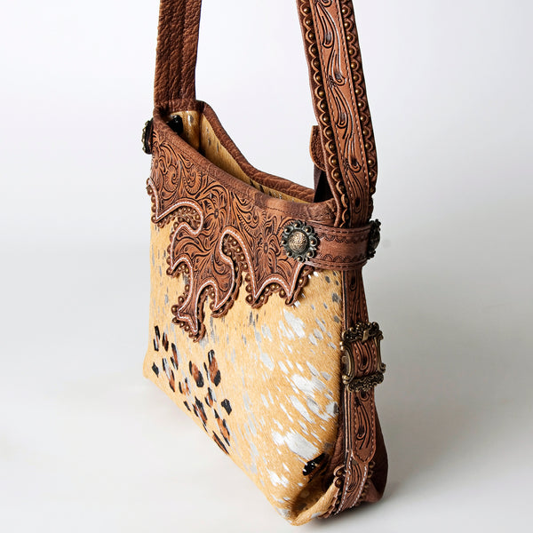 ADBG713 American Darling Handcrafted Hand Tooled Leather Hobo Bag with Hair-On Cowhide