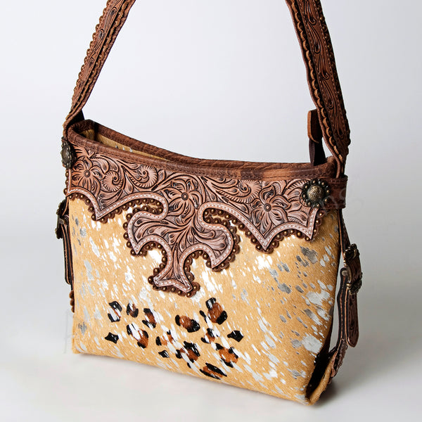 ADBG713 American Darling Handcrafted Hand Tooled Leather Hobo Bag with Hair-On Cowhide
