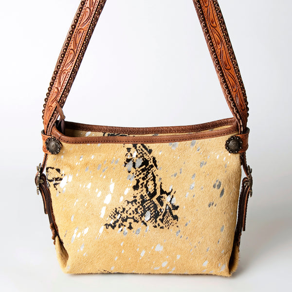ADBG713 American Darling Handcrafted Hand Tooled Leather Hobo Bag with Hair-On Cowhide