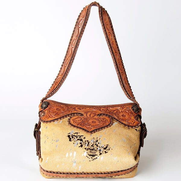 ADBG713 American Darling Handcrafted Hand Tooled Leather Hobo Bag with Hair-On Cowhide