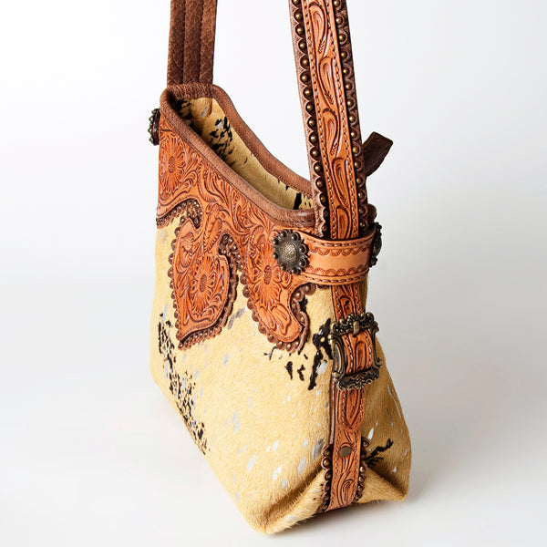 ADBG713 American Darling Handcrafted Hand Tooled Leather Hobo Bag with Hair-On Cowhide