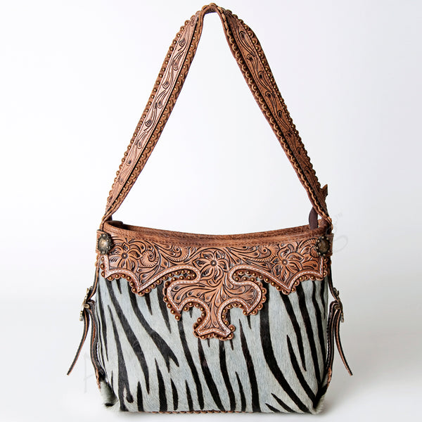 ADBG713 American Darling Handcrafted Hand Tooled Leather Hobo Bag with Hair-On Cowhide