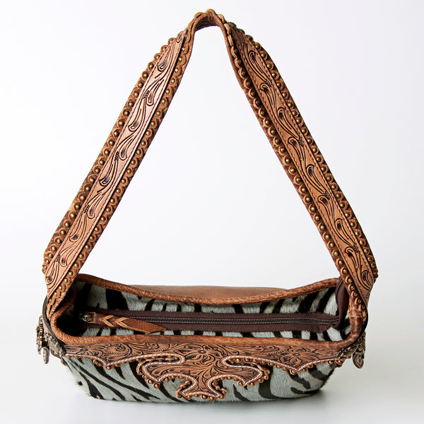 ADBG713 American Darling Handcrafted Hand Tooled Leather Hobo Bag with Hair-On Cowhide