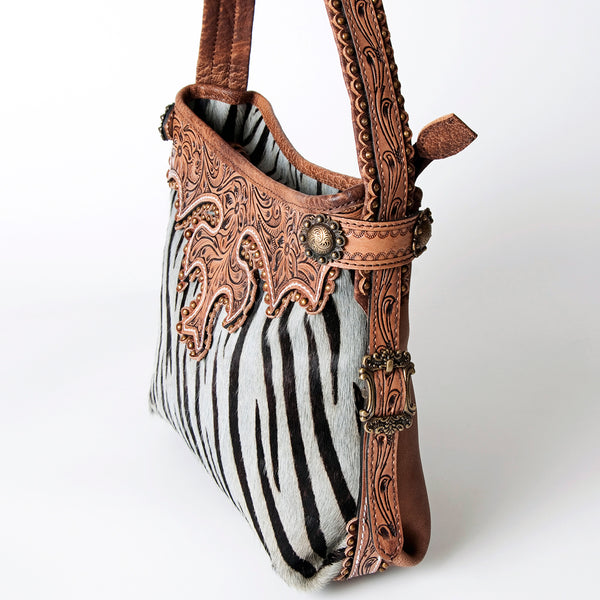 ADBG713 American Darling Handcrafted Hand Tooled Leather Hobo Bag with Hair-On Cowhide