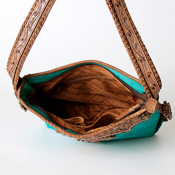 ADBG713 American Darling Handcrafted Hand Tooled Leather Hobo Bag with Hair-On Cowhide