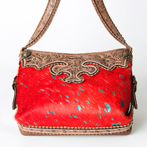 ADBG713 American Darling Handcrafted Hand Tooled Leather Hobo Bag with Hair-On Cowhide