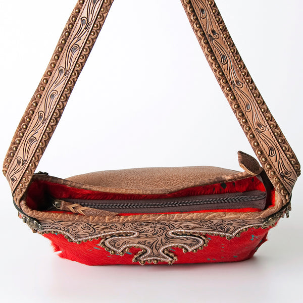 ADBG713 American Darling Handcrafted Hand Tooled Leather Hobo Bag with Hair-On Cowhide