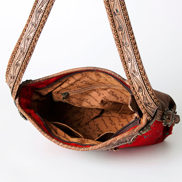 ADBG713 American Darling Handcrafted Hand Tooled Leather Hobo Bag with Hair-On Cowhide