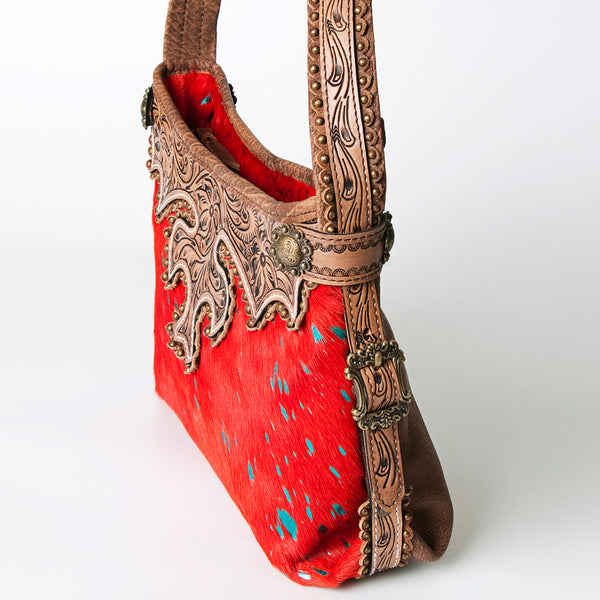 ADBG713 American Darling Handcrafted Hand Tooled Leather Hobo Bag with Hair-On Cowhide