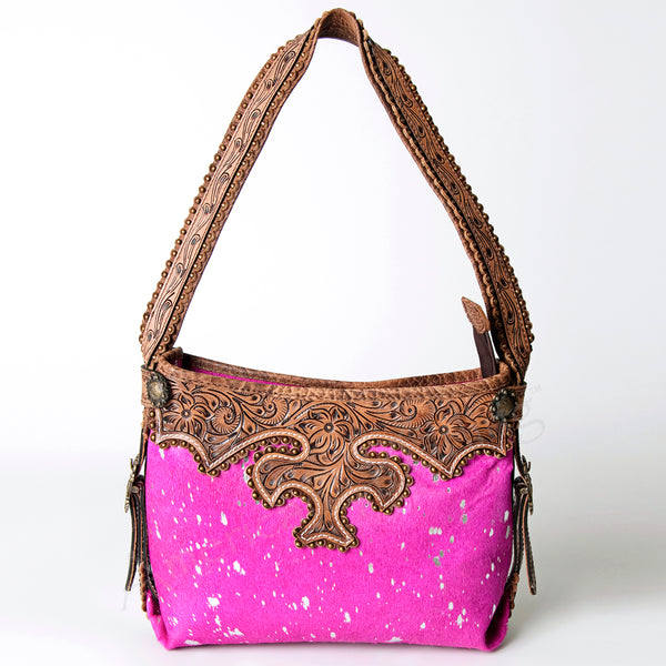 ADBG713 American Darling Handcrafted Hand Tooled Leather Hobo Bag with Hair-On Cowhide
