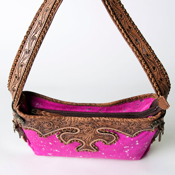ADBG713 American Darling Handcrafted Hand Tooled Leather Hobo Bag with Hair-On Cowhide