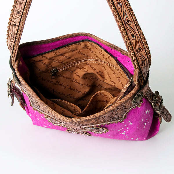 ADBG713 American Darling Handcrafted Hand Tooled Leather Hobo Bag with Hair-On Cowhide