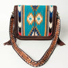 ADBGA207 American Darling Hand Tooled Saddle Blanket Fringed Leather Cross body Bag