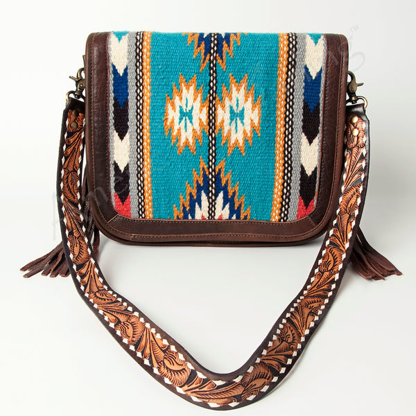 ADBGA207 American Darling Hand Tooled Saddle Blanket Fringed Leather Cross body Bag