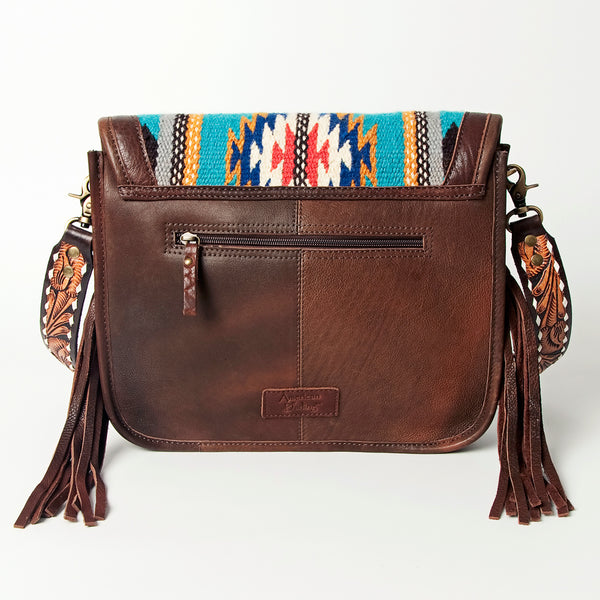 ADBGA207 American Darling Hand Tooled Saddle Blanket Fringed Leather Cross body Bag