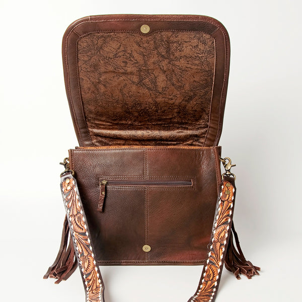 ADBGA207 American Darling Hand Tooled Saddle Blanket Fringed Leather Cross body Bag