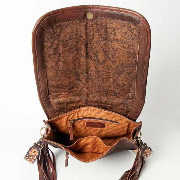 ADBGA207 American Darling Hand Tooled Saddle Blanket Fringed Leather Cross body Bag