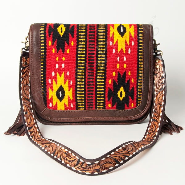 ADBGA207 American Darling Hand Tooled Saddle Blanket Fringed Leather Cross body Bag