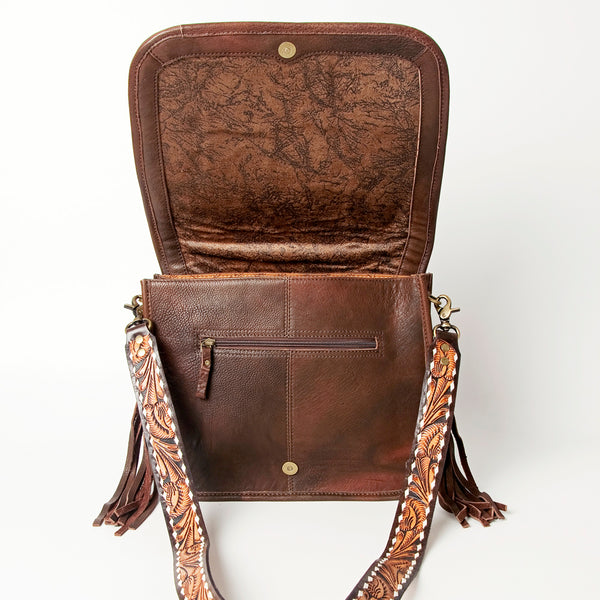 ADBGA207 American Darling Hand Tooled Saddle Blanket Fringed Leather Cross body Bag