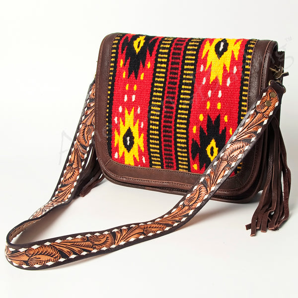 ADBGA207 American Darling Hand Tooled Saddle Blanket Fringed Leather Cross body Bag