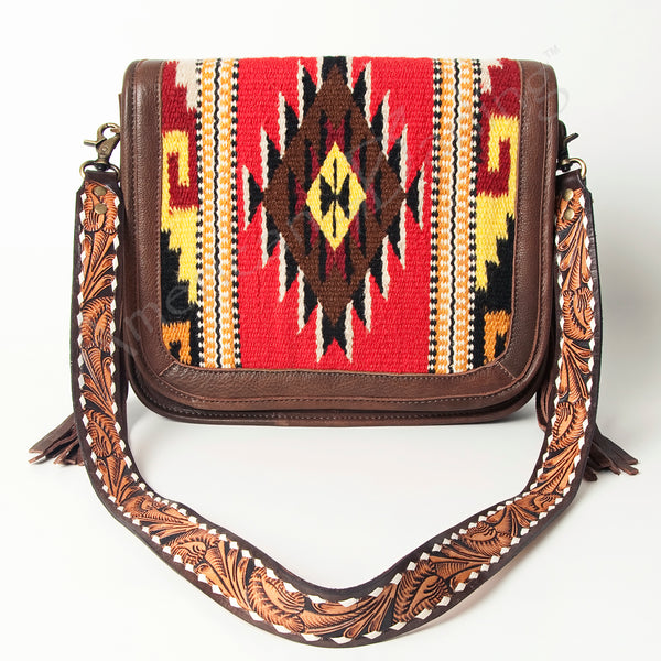 ADBGA207 American Darling Hand Tooled Saddle Blanket Fringed Leather Cross body Bag