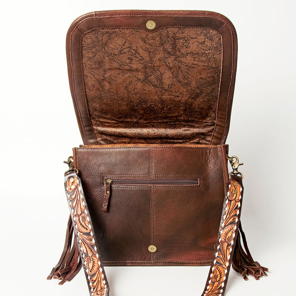 ADBGA207 American Darling Hand Tooled Saddle Blanket Fringed Leather Cross body Bag