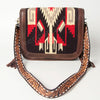 ADBGA207 American Darling Hand Tooled Saddle Blanket Fringed Leather Cross body Bag