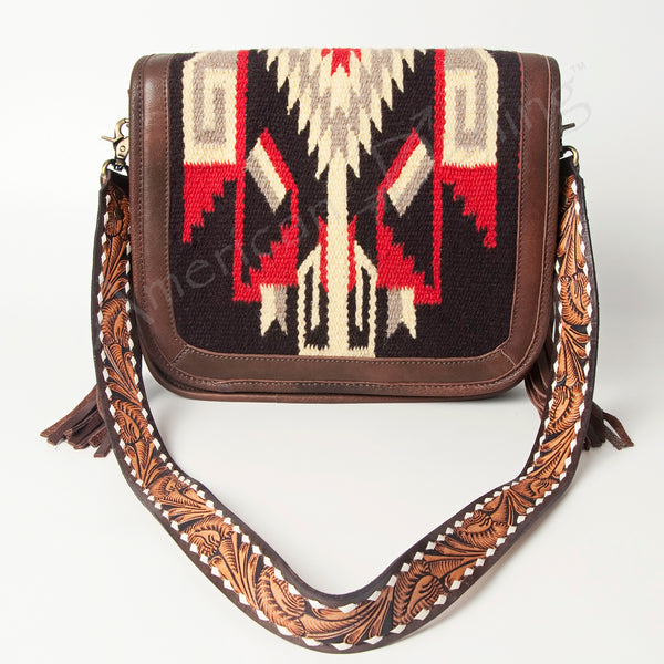ADBGA207 American Darling Hand Tooled Saddle Blanket Fringed Leather Cross body Bag