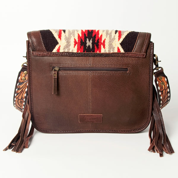 ADBGA207 American Darling Hand Tooled Saddle Blanket Fringed Leather Cross body Bag
