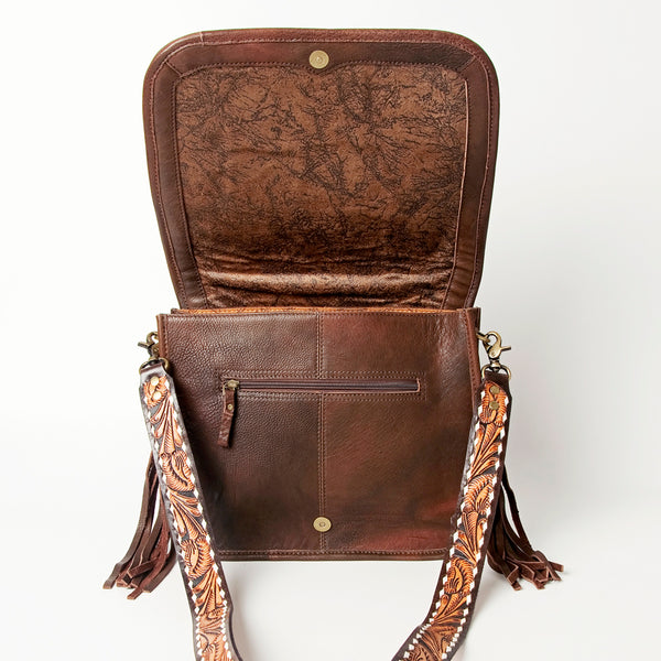 ADBGA207 American Darling Hand Tooled Saddle Blanket Fringed Leather Cross body Bag
