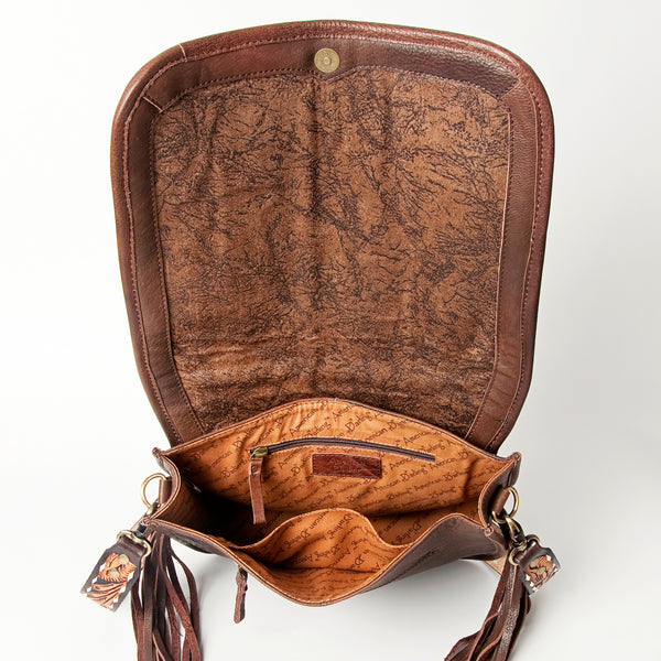 ADBGA207 American Darling Hand Tooled Saddle Blanket Fringed Leather Cross body Bag