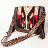 ADBGA207 American Darling Hand Tooled Saddle Blanket Fringed Leather Cross body Bag