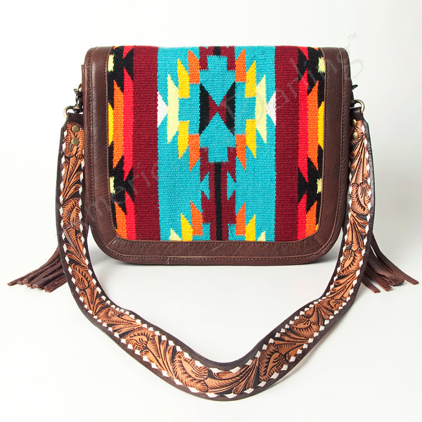 ADBGA207 American Darling Hand Tooled Saddle Blanket Fringed Leather Cross body Bag