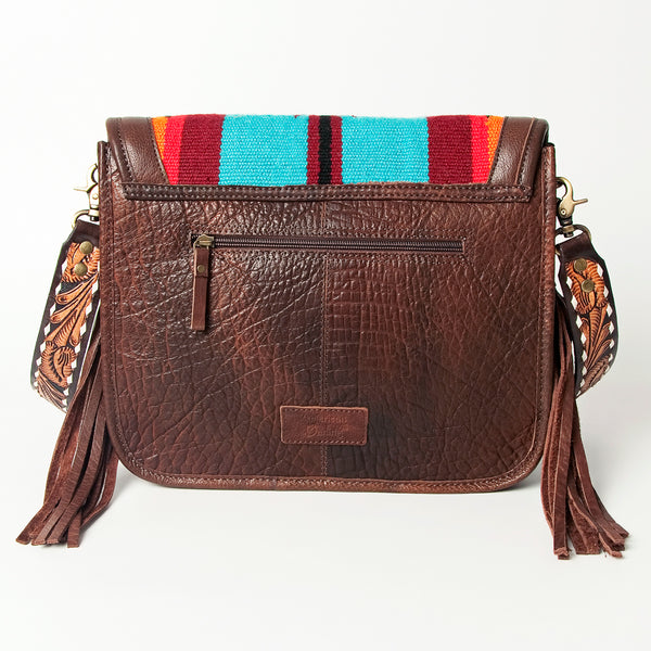 ADBGA207 American Darling Hand Tooled Saddle Blanket Fringed Leather Cross body Bag