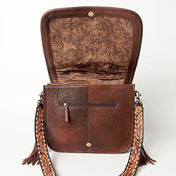 ADBGA207 American Darling Hand Tooled Saddle Blanket Fringed Leather Cross body Bag