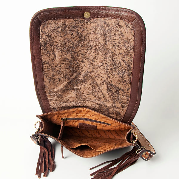ADBGA207 American Darling Hand Tooled Saddle Blanket Fringed Leather Cross body Bag