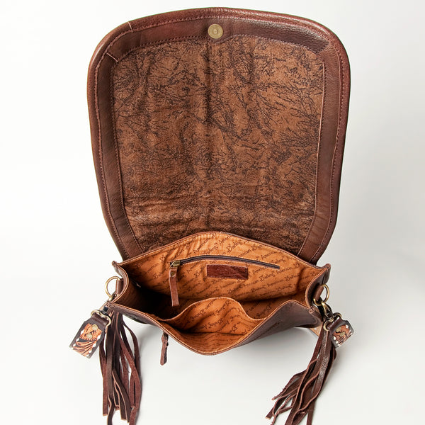 ADBGA207 American Darling Hand Tooled Saddle Blanket Fringed Leather Cross body Bag