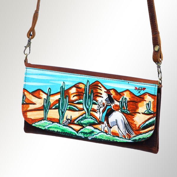 ADBGM112 Hand-Painted Leather Crossbody Clutch - Western Design by American Darling