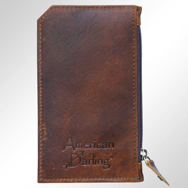 ADCCM101 Hand-Painted Card Holder - Western Cowhide Leather Zip Wallet