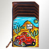 ADCCM101 Hand-Painted Leather Card Holder - Western Scene with Zipper