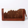 ADBGZ467 Brown & White Cowhide Zip-Around Leather Wallet - American Darling
