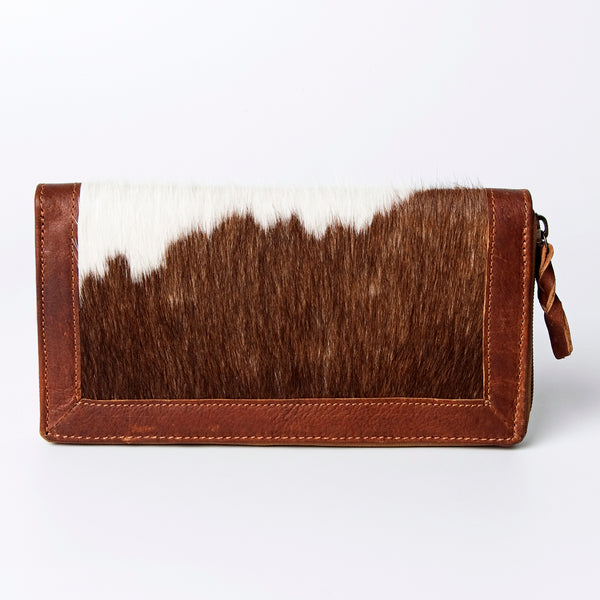ADBGZ467 Brown & White Cowhide Zip-Around Leather Wallet - American Darling