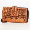 LC-ADBGZ469 Hand-Tooled Tan Leather Western Wallet - Floral Carved Bifold with Snap Closure