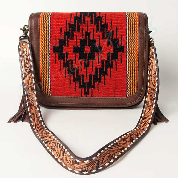 ADBGA207 American Darling Hand Tooled Saddle Blanket Fringed Leather Cross body Bag
