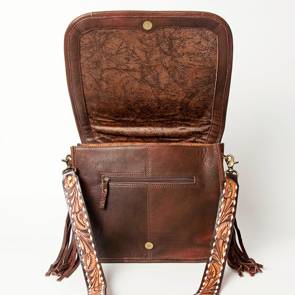 ADBGA207 American Darling Hand Tooled Saddle Blanket Fringed Leather Cross body Bag